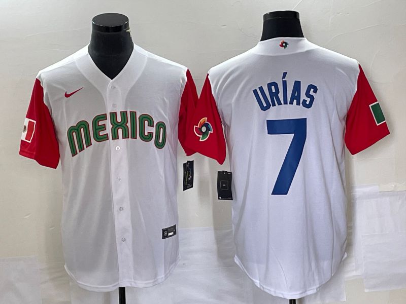 Men 2023 World Cub Mexico #7 Urias White blue Nike MLB Jersey14